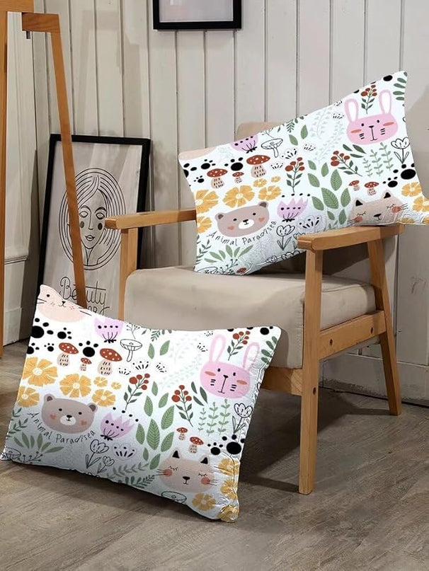 Floral Cartoon Cat Comforter Set Bedding Twin Size for Girls Boys Kids Children Green Animals Print Bedroom Dorm Quilt 1 Comforter + 1 Pillow Case - LeafyLoom