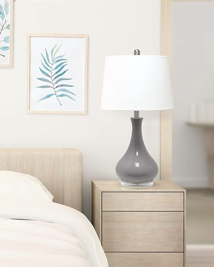 Elegant Designs LT3312-GRY Ceramic Genie Tear Drop Shaped Glossy Table Lamp, Gray - LeafyLoom