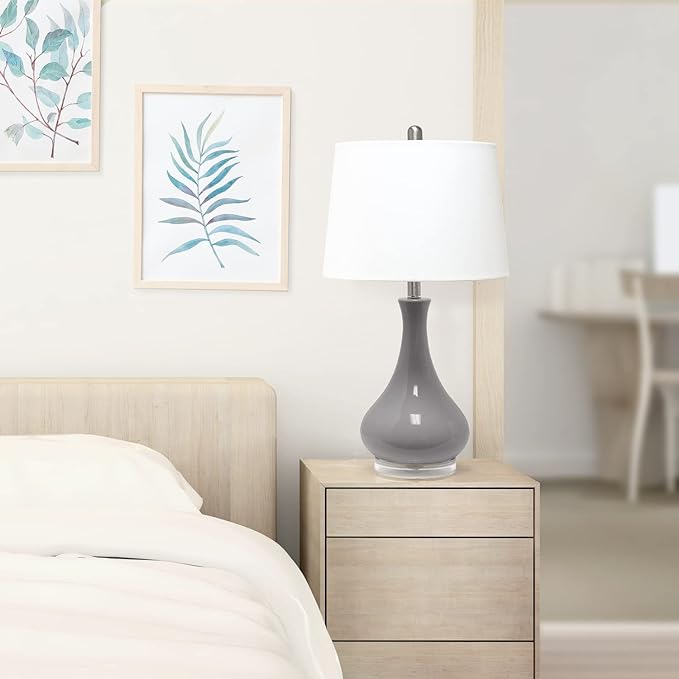 Elegant Designs LT3312-GRY Ceramic Genie Tear Drop Shaped Glossy Table Lamp, Gray - LeafyLoom