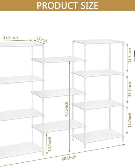 melos 4 Tier Bookshelf, Industrial Bookcase, Large Etagere Bookshelf Open Display Shelves with Metal Frame and 2 Anti-Tipping Strap, White - LeafyLoom