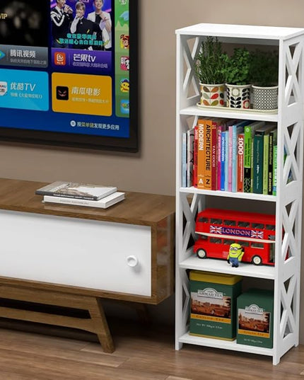 Small Bookcase - 5 Tier Small Bookshelves for Kids, Open Bookshelf, Book Storage Shelf Display Rack for Bathroom, Living Room, Bedroom, Office - White - LeafyLoom