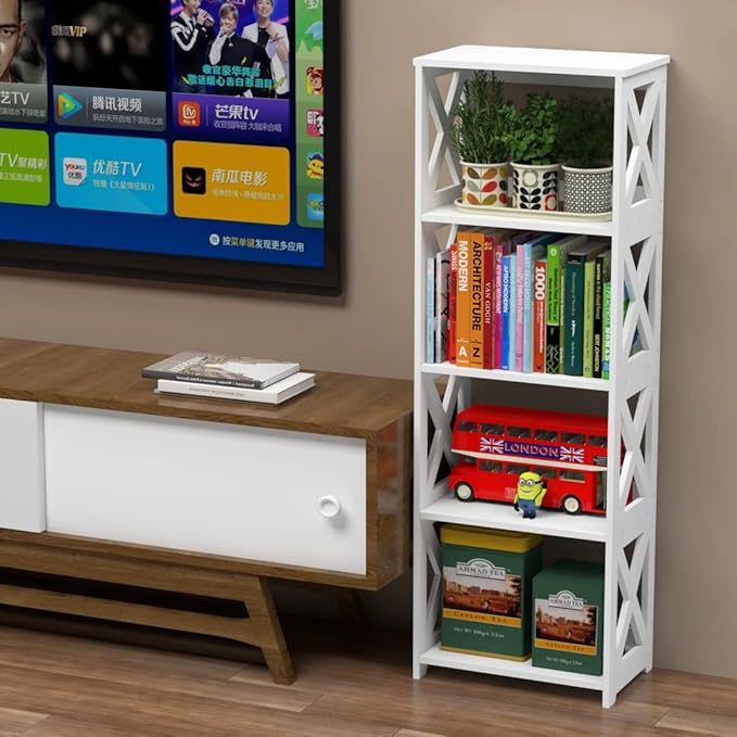 Small Bookcase - 5 Tier Small Bookshelves for Kids, Open Bookshelf, Book Storage Shelf Display Rack for Bathroom, Living Room, Bedroom, Office - White - LeafyLoom