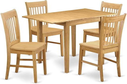 East West Furniture NDNO5-OAK-W Norden 5 Piece Modern Set Includes a Rectangle Wooden Table with Dropleaf and 4 Dining Chairs, 30x48 Inch, Oak - LeafyLoom
