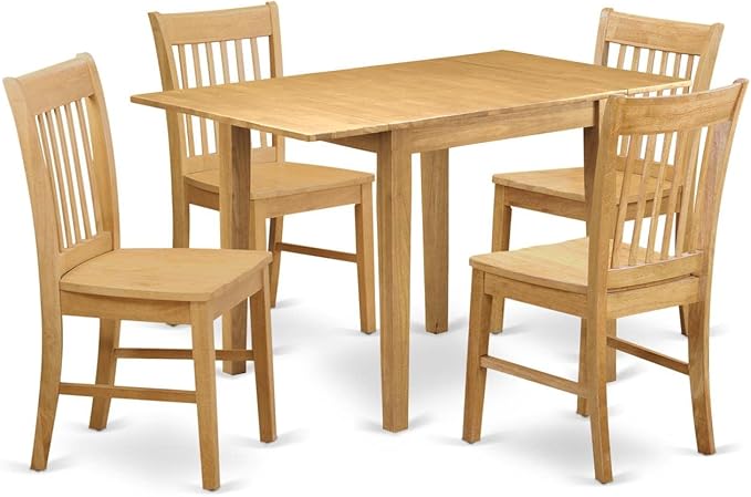 East West Furniture NDNO5-OAK-W Norden 5 Piece Modern Set Includes a Rectangle Wooden Table with Dropleaf and 4 Dining Chairs, 30x48 Inch, Oak - LeafyLoom