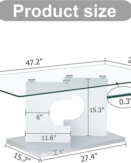 NicBex 47.2Inch Rectangular Dining Table,Modern Kitchen Table with Tempered Glass Tabletop and Black MDF Legs for 4 to 6,Writing Table Desk,Dining Room Table for Kitchen and Living Room,White - LeafyLoom