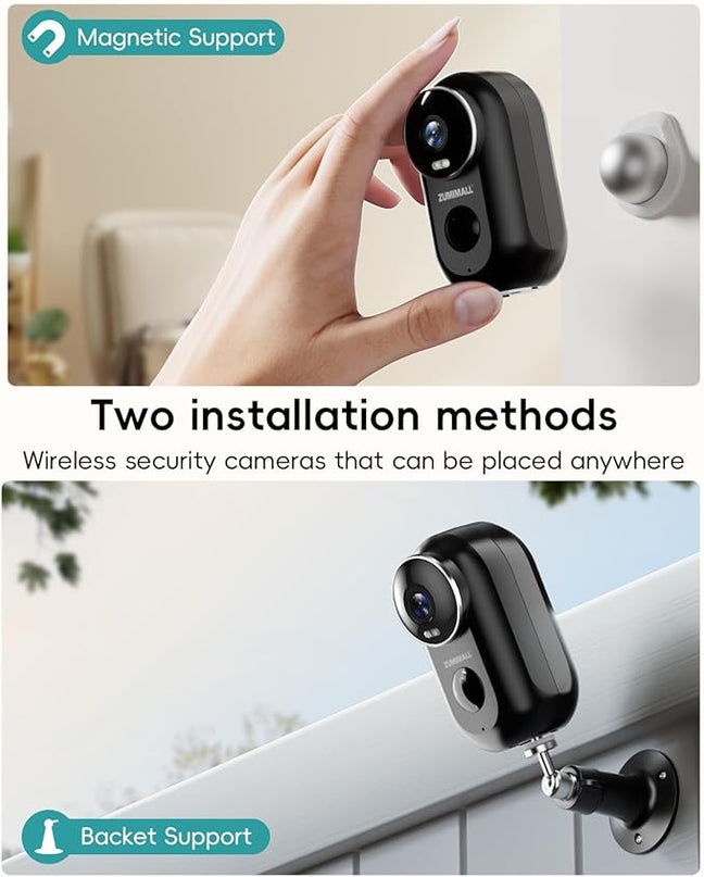 ZUMIMALL Solar Security Cameras Wireless Outdoor, 2Packs, Solar Camera Outdoor Wireless, 2.4G WiFi Battery Camera, 3MP Color Night Vision, Magnetic Mount, Siren,PIR/AI Analyse, IP66, Cloud, Alexa ZUMIMALL