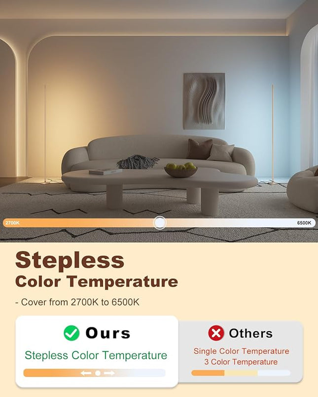 TACAHE Minimalist Corner Floor Lamp - 2700K-6500K Dimmable LED Night Light - Modern Standing Mood Lamp with Remote Control for Living Room, Bedroom - 57" 12W - Gold - 1Pack - LeafyLoom