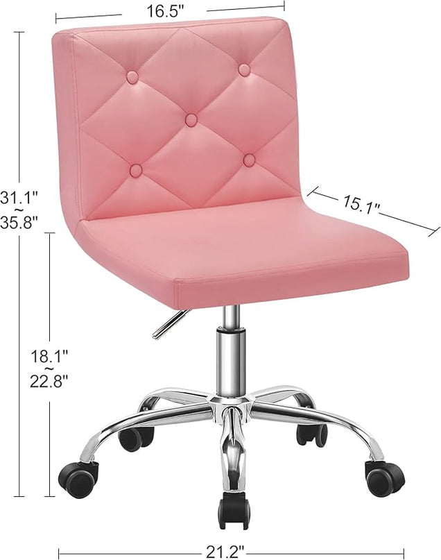VECELO PU Leather Mid-Back Armless Desk Chair Adjustable Height 360° Rolling Swivel for Home Office Work, Pink - LeafyLoom