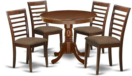 East West Furniture ANML5-MAH-C 5 Piece Modern Set Includes a Round Table with Pedestal and 4 Linen Fabric Kitchen Dining Chairs, 36x36 Inch, Mahogany - LeafyLoom