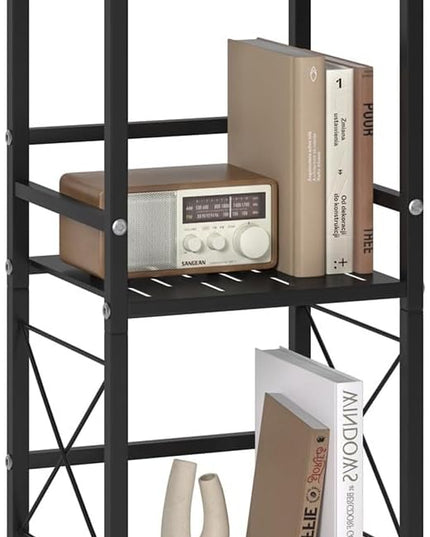 JSB 5 Tier Metal Bookshelf Bathroom Storage Standing Shelf Unit Kitchen Storage Organizer Display Rack Bookcases Shelves for Living Room, Bedroom, Office (Black, 5 Tier) - LeafyLoom