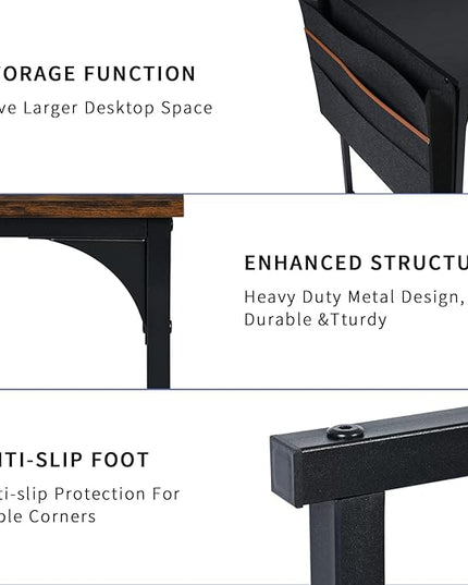 47 inch Study Storage Bag Space Saving for Home Office, Modern Simple Style PC Metal Frame Computer Desk, Writing Table, Black, Brown - LeafyLoom