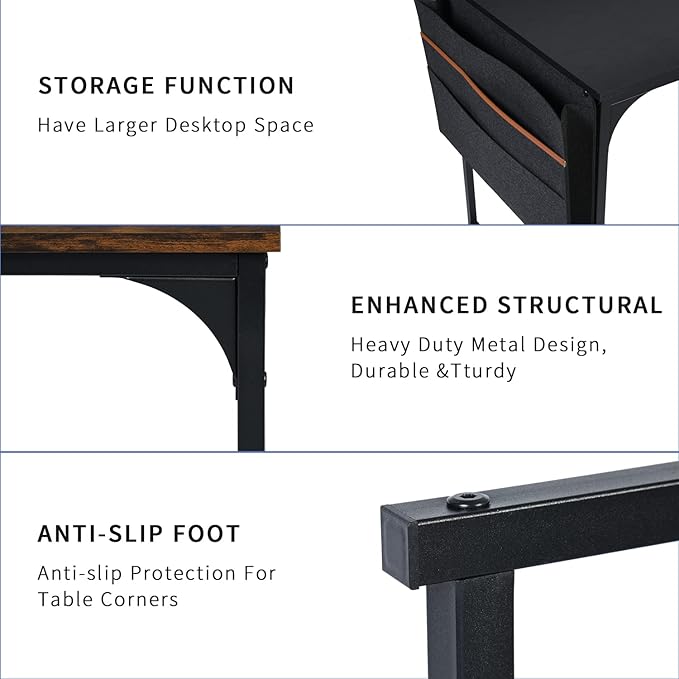 47 inch Study Storage Bag Space Saving for Home Office, Modern Simple Style PC Metal Frame Computer Desk, Writing Table, Black, Brown - LeafyLoom