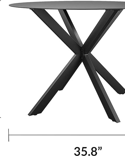 CosmoLiving by Cosmopolitan 88289BGYE Circi Collection Dining Table with Glass Top, Charcoal - LeafyLoom