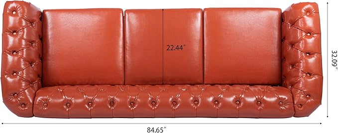 3-Seaters Living Room Clasic Chesterfield Sofa Couch Button Tufted PU Leather Upholstered Sofa&Couch with Luxury Roller Armrest Soild Wood Legs Movable Cushions & Nailhead Decor - LeafyLoom