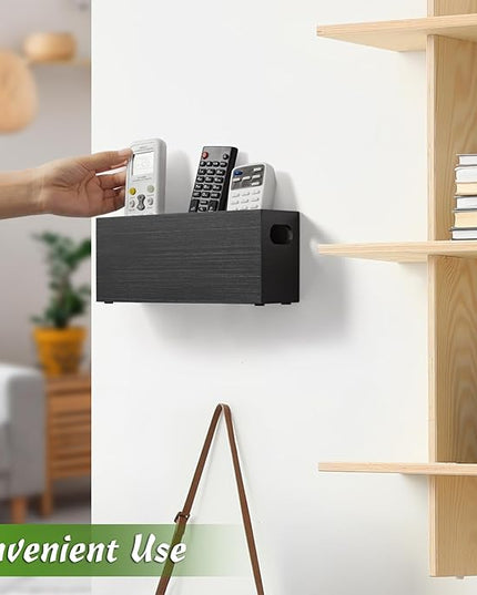 TV Remote Holder, Wall Remote Control Holder, 3 Slots Remote Caddy Wall Mount, Wooden TV Remote Wall Holder, Wall Pen Holder, Black - LeafyLoom