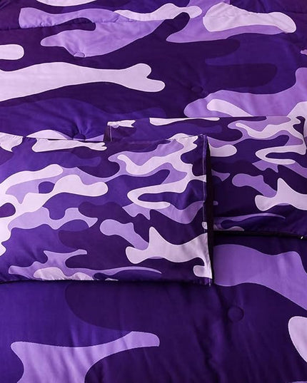 Meeting Story Camouflage Bedding Set, Purple Camouflage Comforter Set, 3 PCS One Comforter and Two Pillowcases, Lightweight Bedspread for Girls Teens Adults (Purple, Queen) - LeafyLoom