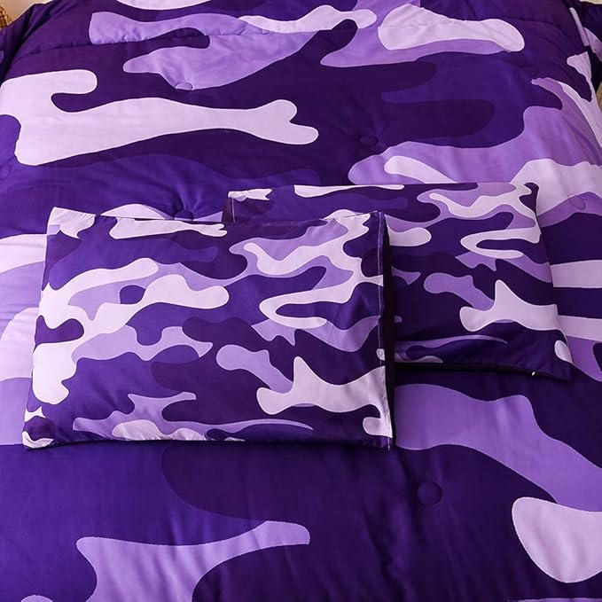 Meeting Story Camouflage Bedding Set, Purple Camouflage Comforter Set, 3 PCS One Comforter and Two Pillowcases, Lightweight Bedspread for Girls Teens Adults (Purple, Queen) - LeafyLoom