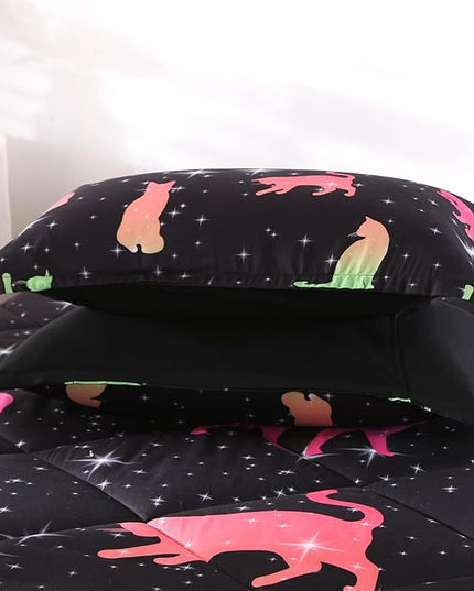 ENCOFT Cat Full Bedding Comforter Set Full for Girls and Boys Premium 3 Piece Cats Bedding Set Black Comfortable and Breathable for Teens and Adults with 1 Comforter and 2 Pillowcases - LeafyLoom