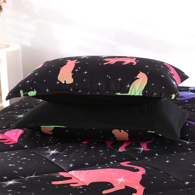 ENCOFT Cat Full Bedding Comforter Set Full for Girls and Boys Premium 3 Piece Cats Bedding Set Black Comfortable and Breathable for Teens and Adults with 1 Comforter and 2 Pillowcases - LeafyLoom