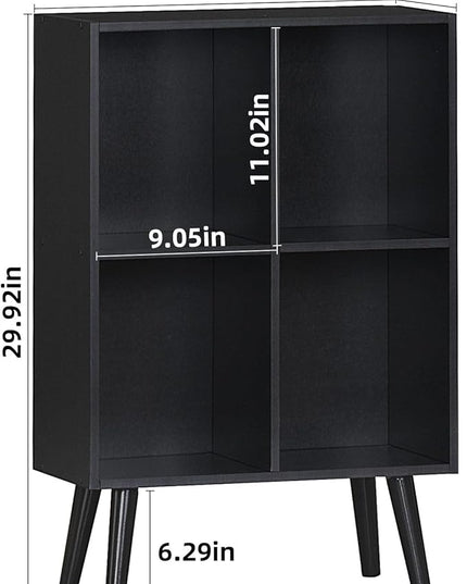 YAHARBO 4 Cube Black Bookshelf, Small Black Narrow Book shelf, 3 Tier Modern Bookcase with Legs,Bookshelves Wood Storage Shelf, Rustic Book Shelves Cube Organizer, Display Bookcase - LeafyLoom