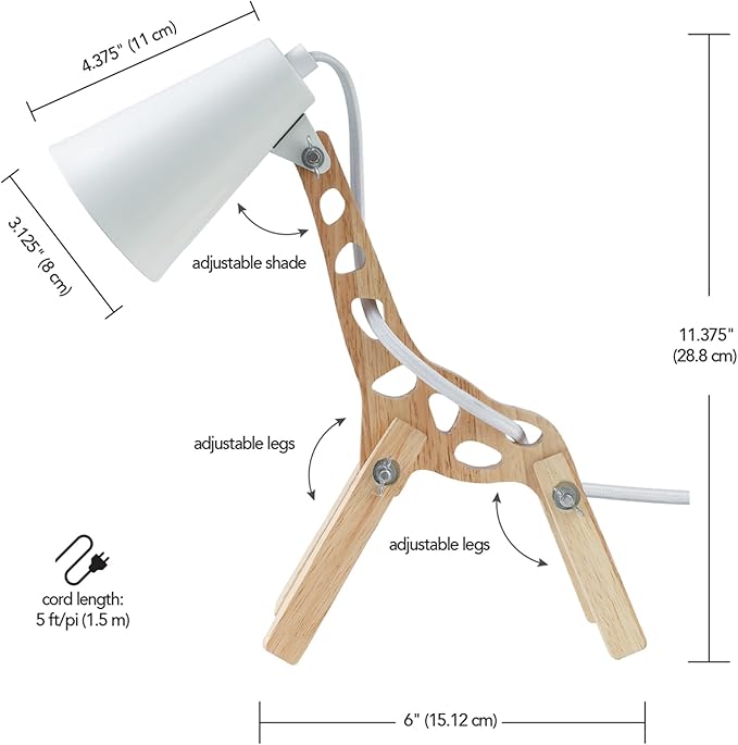 Globe Electric 52210 Gigi Giraffe 11" Wooden Novelty Lamp, White Shade, in-Line On/Off Rocker Switch - LeafyLoom
