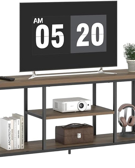 FOLUBAN TV Stand for TV up to 65 inch, Rustic Wood and Metal Entertainment Center with Storage Shelves, Modern Industrial Media TV Console Table for Living Room, Oak 55 inch - LeafyLoom