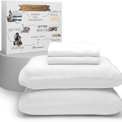 Purity Home Organic 100% Cotton King Size Sheets Set White, Percale Weave King Bedding Set, Crisp, Cooling & Breathable White Bed Sheets King Size, Fits Mattress Upto 16" Deep Pocket - LeafyLoom