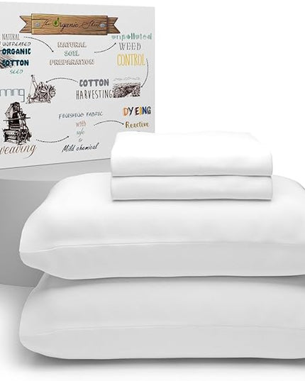 Purity Home Organic 100% Cotton King Size Sheets Set White, Percale Weave King Bedding Set, Crisp, Cooling & Breathable White Bed Sheets King Size, Fits Mattress Upto 16" Deep Pocket - LeafyLoom