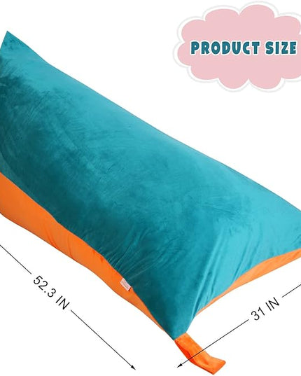 Stuffed Animal Storage Bean Bag Chair Cover, Velvet Turquoise Orange Plush Toy Storage Stuff and Sit Seat for Kids/Teens/Adults, 52" x 31" Extra Large Triangle Sofa, 200L/52Gal, Cover Only - LeafyLoom