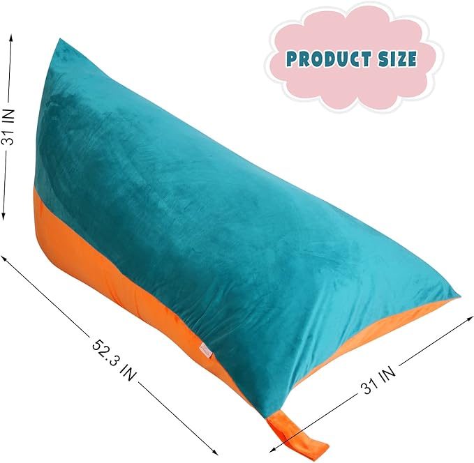 Stuffed Animal Storage Bean Bag Chair Cover, Velvet Turquoise Orange Plush Toy Storage Stuff and Sit Seat for Kids/Teens/Adults, 52" x 31" Extra Large Triangle Sofa, 200L/52Gal, Cover Only - LeafyLoom