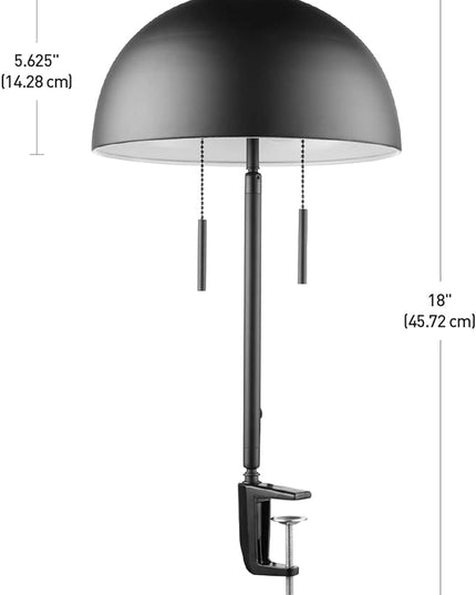 Globe Electric 52883 Luna 18" 2-Light Clamp-Arm Desk Lamp, Matte Black, Mushroom Shade, Double On/Off Pull Chains - LeafyLoom