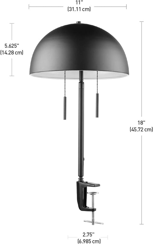 Globe Electric 52883 Luna 18" 2-Light Clamp-Arm Desk Lamp, Matte Black, Mushroom Shade, Double On/Off Pull Chains - LeafyLoom