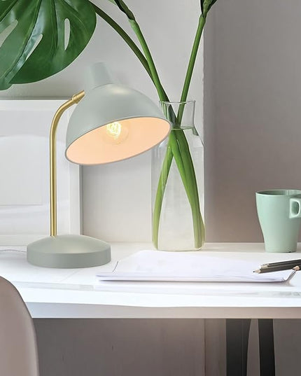Globe Electric 30289 15" Desk Lamp, Matte Sage Green, Matte Gold Arm, Pivoting Shade, in-Line On/Off Rocker Switch, Home Décor, Lamp for Bedroom, Home Office Accessories, Desk Lamps for Home Office - LeafyLoom