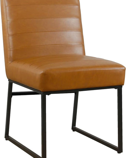 HomePop Home Décor | Single Pack Channeled Metal Dining Chair, Brown Faux Leather - LeafyLoom