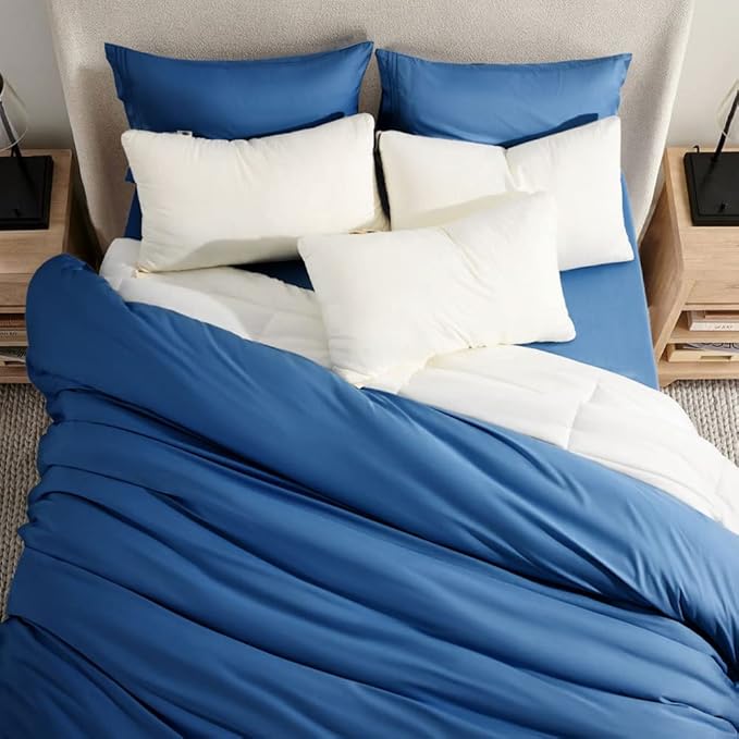SONORO KATE Bed Sheet Set Super Soft Microfiber 1800 Thread Count Luxury Egyptian Sheets 16-Inch Deep Pocket Wrinkle-4 Piece(Queen, Navy Blue) - LeafyLoom
