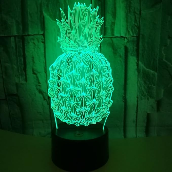I Love Pineapple 3D Bedside Lamp for Decors - 7 Colors Fruit Pineapple Table lamp Acrylic Crystal Panel 3D Pineapple Decorative Arts Lamp for Bars Stores - LeafyLoom