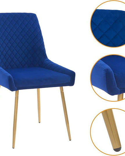 CangLong Mid-Century Velvet Upholstered Metal Legs for Kitchen, Dining, Living, Guest, Bed Room Side Chair, Set of 2, Sapphire Blue - LeafyLoom