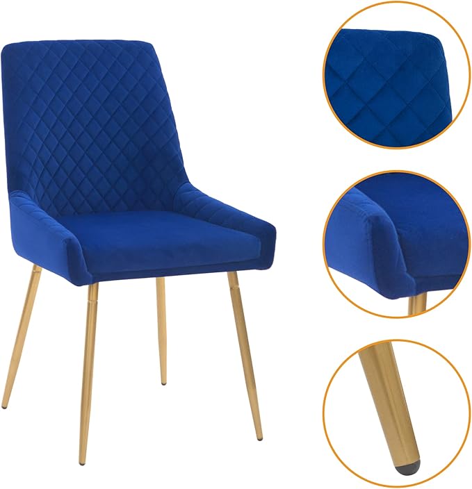 CangLong Mid-Century Velvet Upholstered Metal Legs for Kitchen, Dining, Living, Guest, Bed Room Side Chair, Set of 2, Sapphire Blue - LeafyLoom