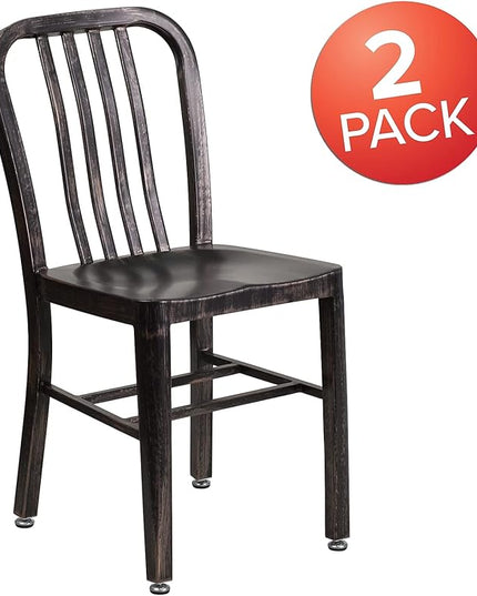 Flash Furniture Gael Commercial Grade 2 Pack Black-Antique Gold Metal Indoor-Outdoor Chair - LeafyLoom