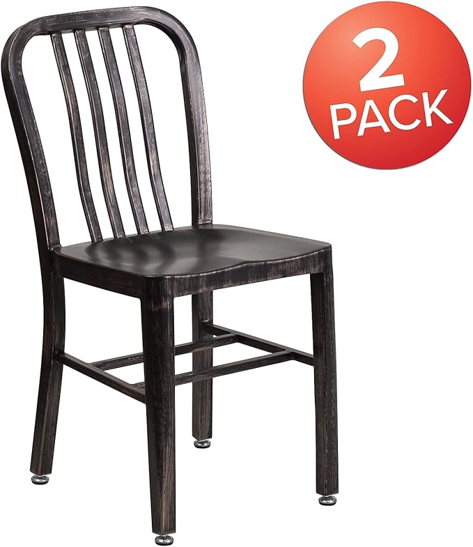 Flash Furniture Gael Commercial Grade 2 Pack Black-Antique Gold Metal Indoor-Outdoor Chair - LeafyLoom