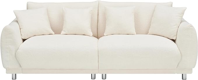 Modular Teddy Fleece Cloud 3 Seater Sofa Deep Seat Upholstered W/Metal Legs, Comfy Leisure Couch Beautiful Shape Bread Sofa&Couch with 4 Pillows for Living Room, 86.6", Beige-1658 - LeafyLoom