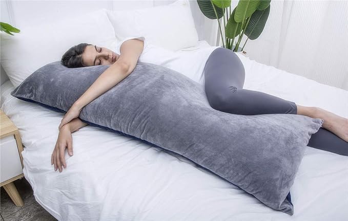 Full Body Pillow, Large Bed Sleeping Pillow for Adults and Side Sleeper, Long Pillow Insert with Velvet Cover, 20x54 Inches (Blue Grey) - LeafyLoom