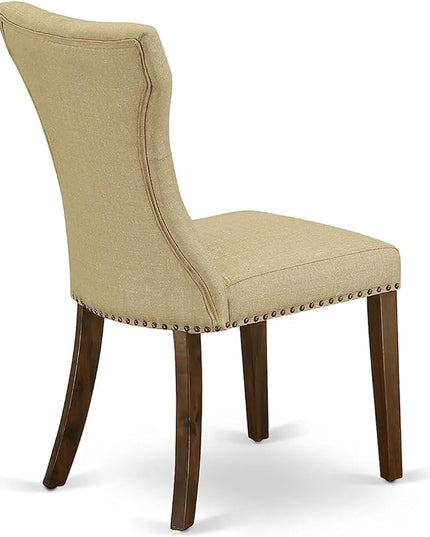 East West Furniture ANGA5-AWA-03 Antique 5 Piece Set for Small Spaces Consist of a Round Dining Room Table with Pedestal and 4 Parson Kitchen Chairs - LeafyLoom