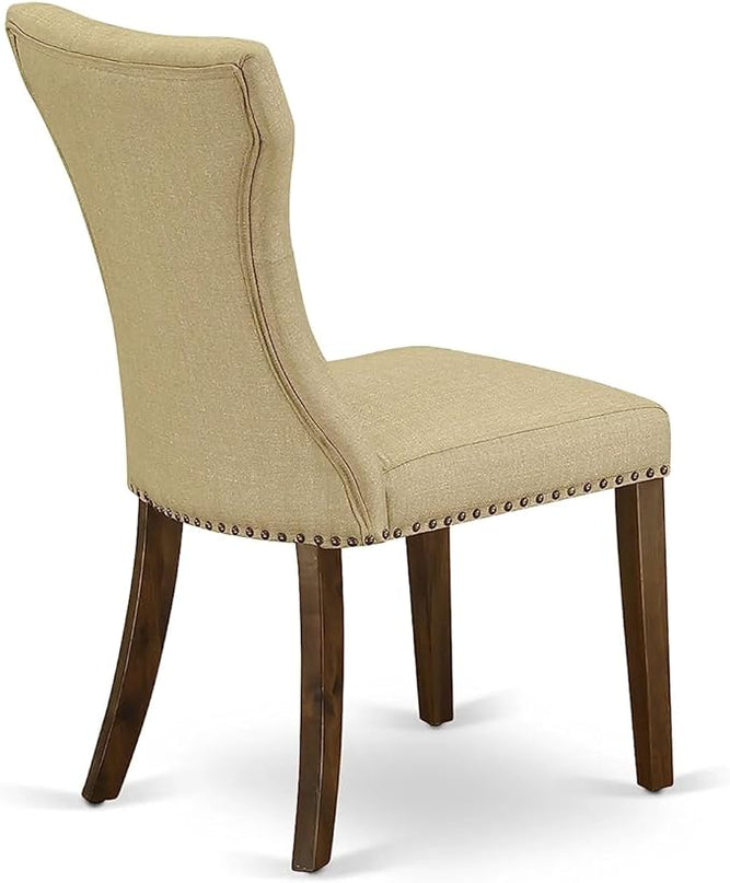 East West Furniture ANGA5-AWA-03 Antique 5 Piece Set for Small Spaces Consist of a Round Dining Room Table with Pedestal and 4 Parson Kitchen Chairs - LeafyLoom
