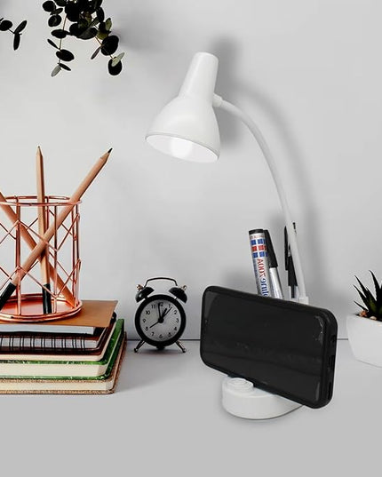 Desk Lamps for Home Office,White Desk lamp,kids battery lamps for tables,Cute pen holder for desk,360° Rotating Hose,Adjust The Angle of Light Source at Will,Kids Lamps for bedrooms Girls,Small Lamps - LeafyLoom