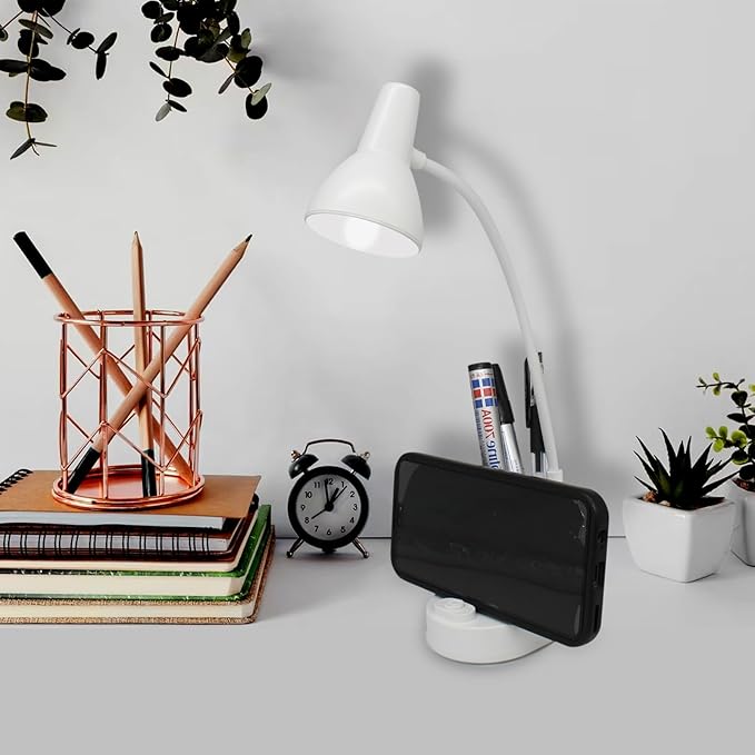 Desk Lamps for Home Office,White Desk lamp,kids battery lamps for tables,Cute pen holder for desk,360° Rotating Hose,Adjust The Angle of Light Source at Will,Kids Lamps for bedrooms Girls,Small Lamps - LeafyLoom