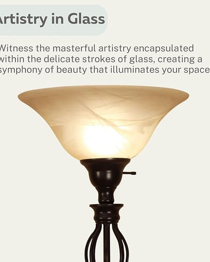 LIGHTACCENTS Bronze Floor Lamp with Alabaster Glass Bowl Shade for Living Room Decor - Torchiere Floor Lamps- Tall Floor Lamp - Traditional Iron Scrollwork Unique Floor Lamp for Living Room - LeafyLoom