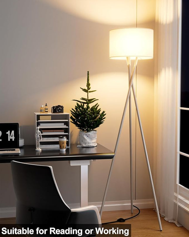 66IN Tripod Floor Lamp, White Standing Lamps with E26 Bulb Included, Mid Century Modern Tall Lamps for Living Room Bedroom Home Decor - LeafyLoom