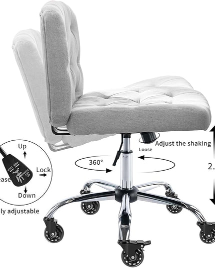 Criss Cross Chair with Wheels, Comfy Fabric Cross Legged Office Chair for Adult, Armless Wide Seat Desk Chair with Lumbar Pillow,Swivel Vanity Chair for Home Office, Conference (Grey) - LeafyLoom