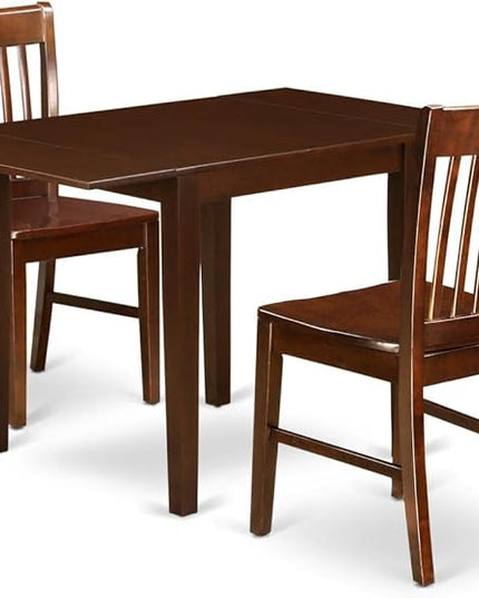 East West Furniture NDNO3-MAH-W Norden 3 Piece Kitchen Set for Small Spaces Contains a Rectangle Table with Dropleaf and 2 Dining Room Chairs, 30x48 Inch, Mahogany - LeafyLoom